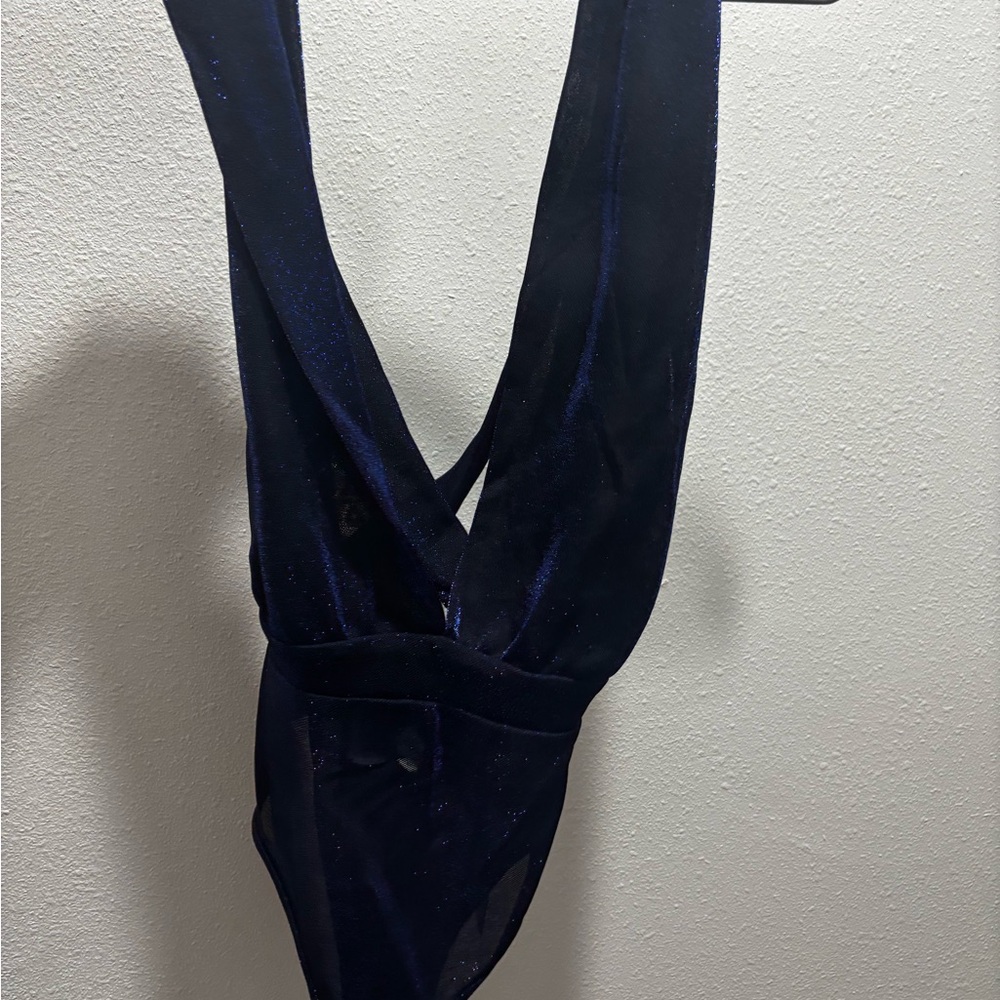Superdown Midnight Blue Velvet Bodysuit